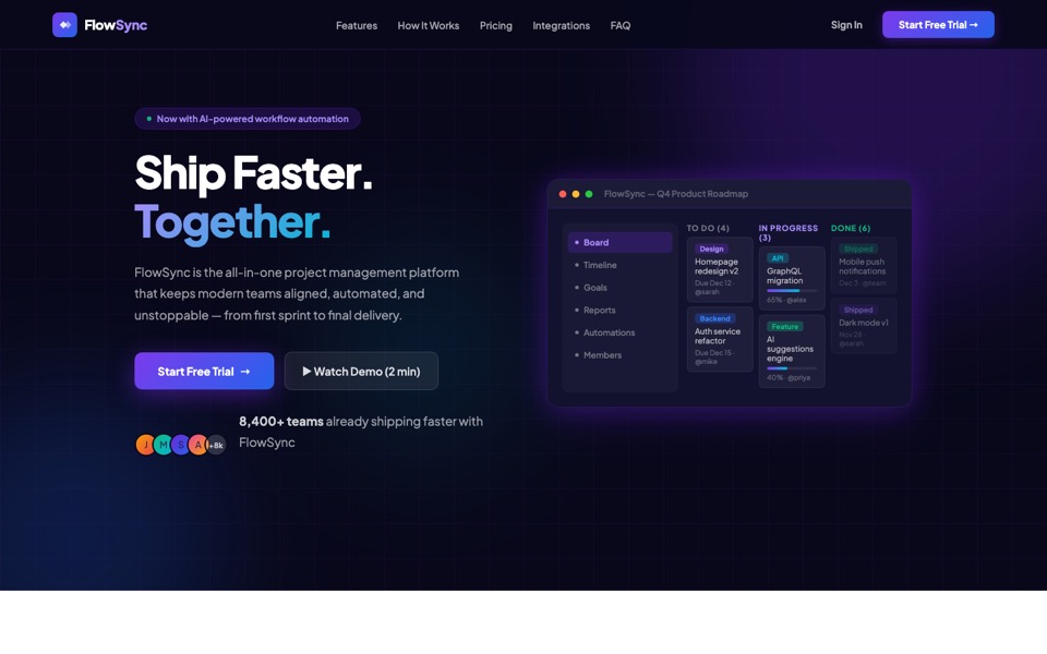 FlowSync — SaaS / Tech concept site